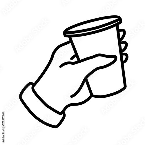 The symbol of a hand holding a drink cup with a black line, can be adjusted as needed. photo