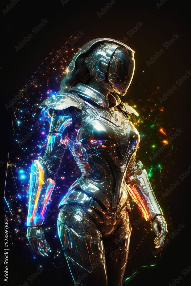 Generative ai neon illlustration futuristic cyber astronaut woman.