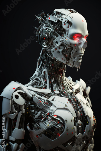 Generative ai illustration sci-fi futuristic humanoid incomplete robot.