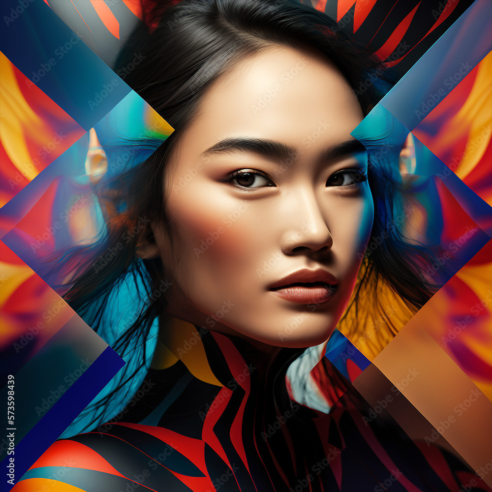 Obraz premium Generative ai surreal abstract art fashion portrait asian young woman posing