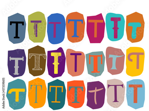 Alphabet T - vector cut newspaper and magazine letters, paper style ransom note letter