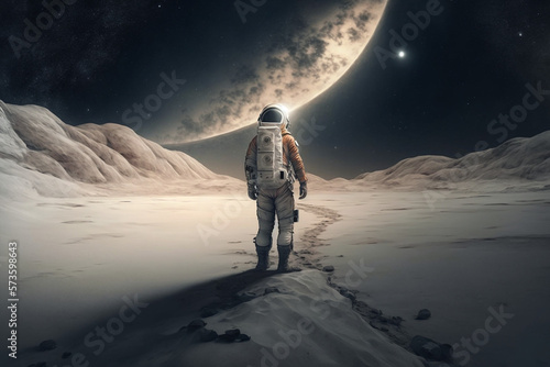 Generative ai astronaut exploring planet watching outer space.