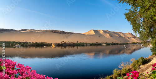 Aswan, Egypt; February 17, 2023 - A view of the Nile at Aswan, Egypt
