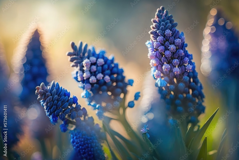 Grape hyacinth - muscari blooming in sping. Generative AI Grape hyacinth - muscari blooming in sping. Generative AI