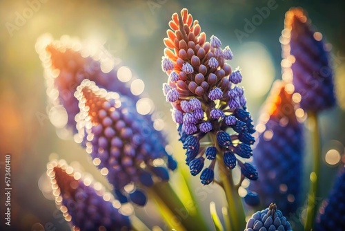 Grape hyacinth - muscari blooming in sping. Generative AI photo