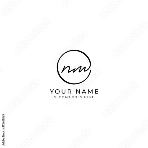 N, M, NM Initial letter handwritten and signature vector logo. Business template in round shape line art photo