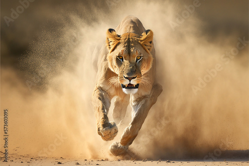 lioness running dusty road free