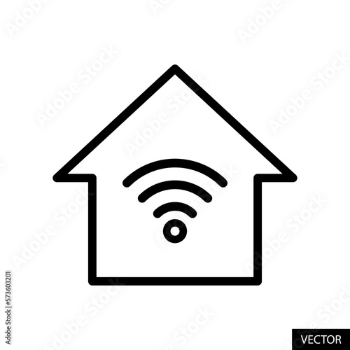 Home wifi network, internet connection, smart home vector icon in line style design for website, app, UI, isolated on white background. Editable stroke. Vector illustration.