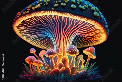 Bioluminescent Wonders: Neon Mushroom Glow. Ia generative