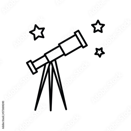 Telescope and Stars Astrology Sign Black Thin Line Icon Universe Discovery Concept. Vector illustration of Spyglass