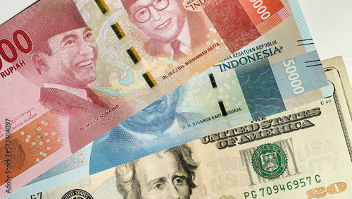Indonesian rupiah and us dollar bill