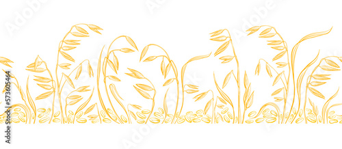 Oats grain field border. Hand drawn vector sketch