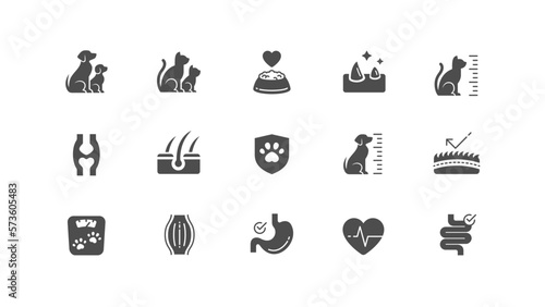 Minimal veterinary icon set. Pet care icon collection. Simple solid vector illustration.