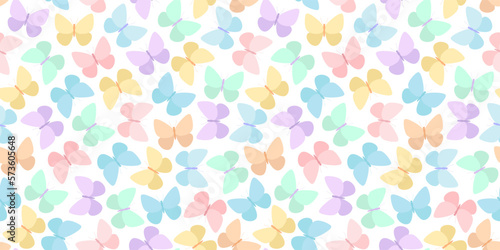 Seamless pattern with colorful butterflies on white background. Vector illustration.