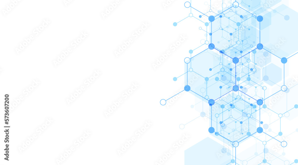 Obraz premium Hexagons pattern background. Genetic research, molecular structure. Chemical engineering. Concept of innovation technology. Used for design healthcare, science and medicine background