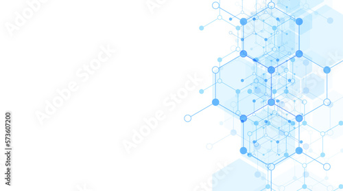 Hexagons pattern background. Genetic research, molecular structure. Chemical engineering. Concept of innovation technology. Used for design healthcare, science and medicine background