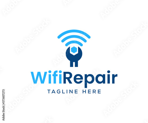 Wifi repair logo design element. Wifi fix logo design template
