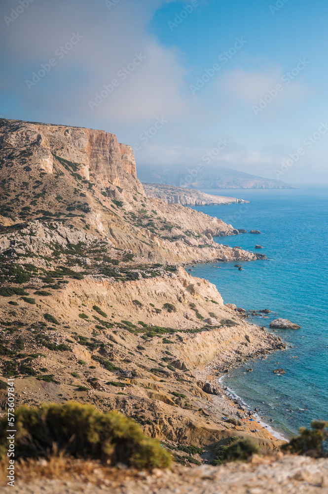Cliffs and sea shore in Matala, Crete, Greece