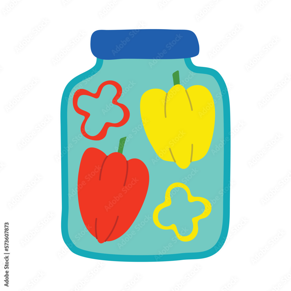 Cartoon Color Pickled Pepper in Jar Icon Homemade Preserve Concept Flat Design Style. Vector illustration Cartoon Color Pickled Pepper in Jar Icon Homemade Preserve Concept Flat Design Style. Vector illustration