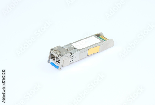 10 gigabit (LR) sfp modules for network switch isolated on white background, Fiber transceiver singlemode