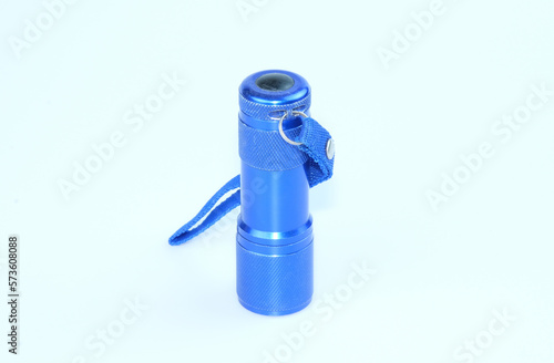 Blue Portable Metal Flashlight isolated on white background