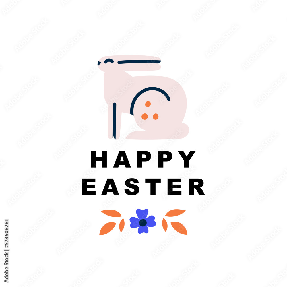 Happy Easter vector illustration concept with cute rabbit and sign Happy Easter vector illustration concept with cute rabbit and sign