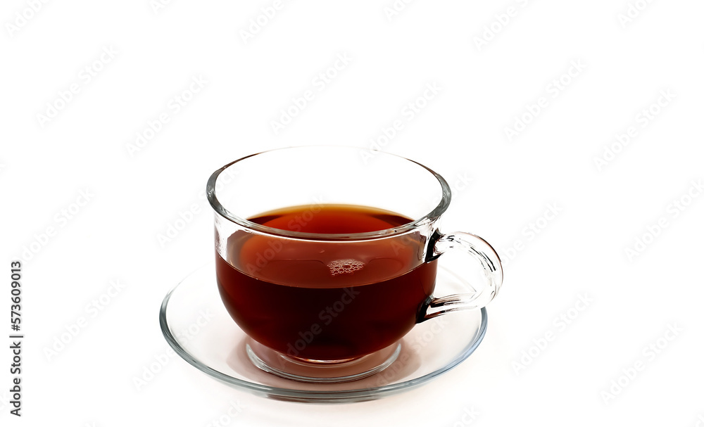 Glass cup with black fragrant tea on a white background Glass cup with black fragrant tea on a white background
