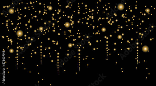 Shiny stars on a black background. Golden sparkling lights. Festive glow. Magic star effect. Glitter background. Designing a holiday party.