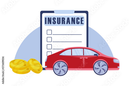 Illustration of machine side view, coins, car insurance concept, clipart machine with coins and insurance documents, vector 