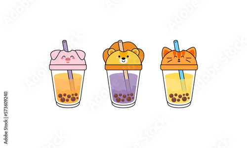 Kawai Cute Bubble Tea with Cup Animal Faces