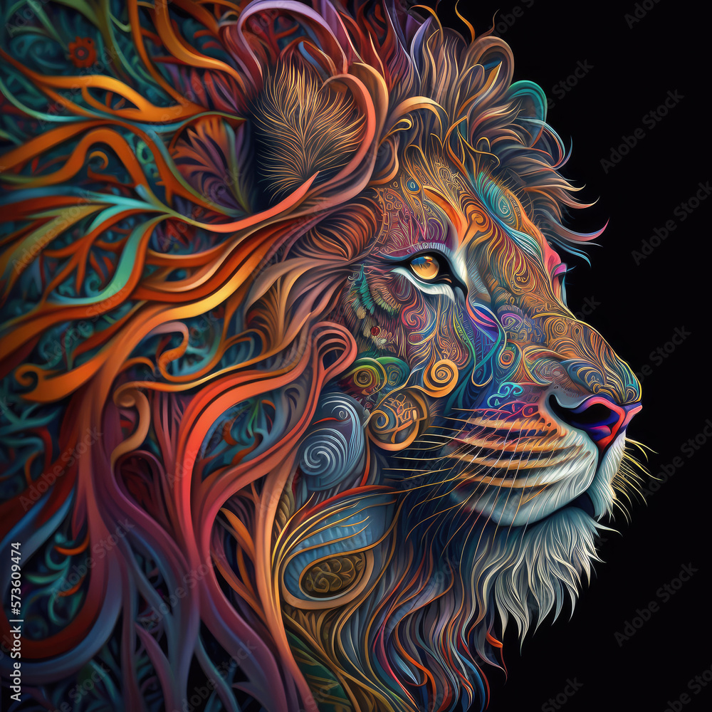 Lion, colorful, intricate details Lion, colorful, intricate details