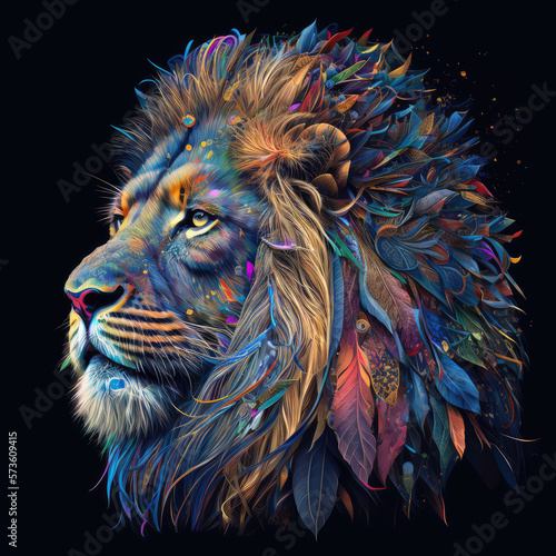 Lion  colorful  intricate details 