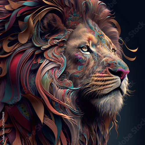 Lion  colorful  intricate details 