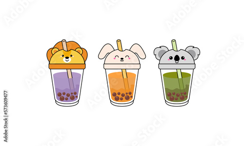 Kawai Cute Bubble Tea with Cup Animal Faces