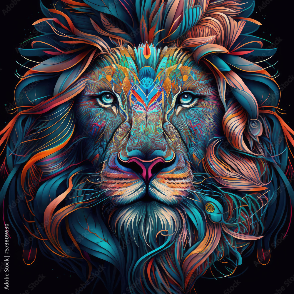 Lion, colorful, intricate details Lion, colorful, intricate details
