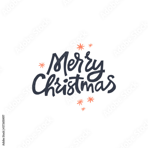 Winter hand drawn quote Merry Christmas isolated on background.