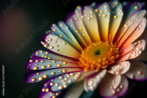 Colorful flower, gerbera lookalike with dew, illustration generative AI