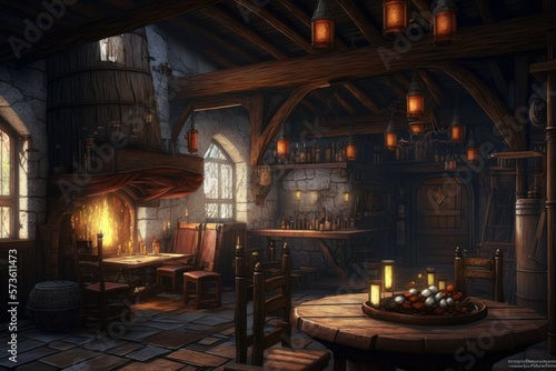 Fairytale fantasy interior of a medieval castle. AI generated © top images