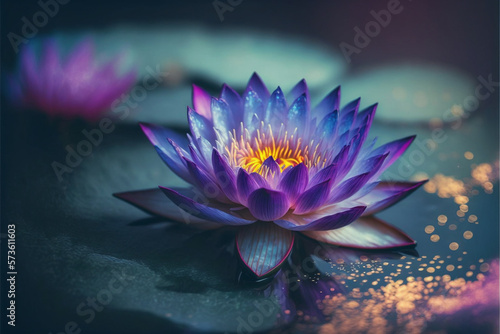 lotus white light purple floating light sparkle background with copy space for text. AI generated © top images