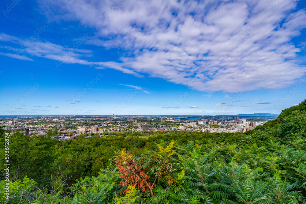 Panoramic skyline view from Mount Royal hill at the Montreal city Canada