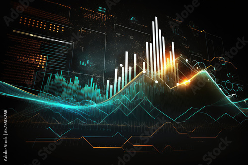 Obraz na płótnie Technical financial graph on technology abstract background, AI generated