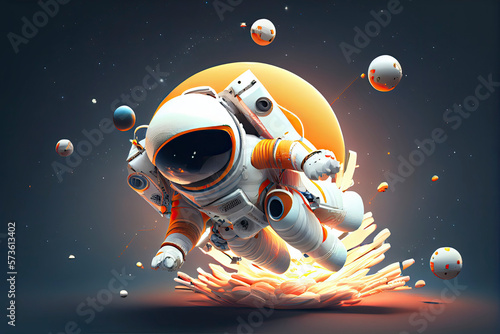 Spaceman Astronaut Flying with Rocket 3d illustration Design