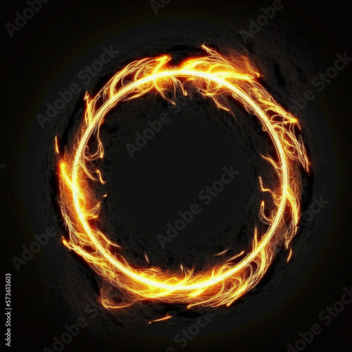 Circle of fire on a dark background. Fractal concept. AI generated