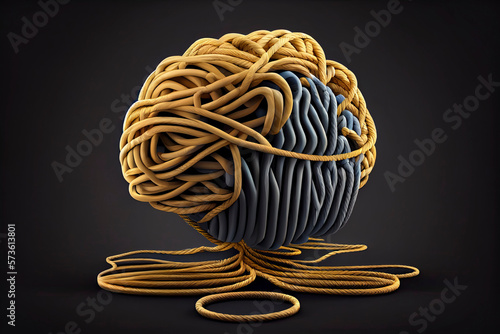 Brainstorming and brainstorm concept or psychology symbol as a creative human mind made of rope and thread in a 3D illustration style