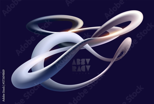Blue 3D liquid circle. Abstract geometric shapes on dark background.