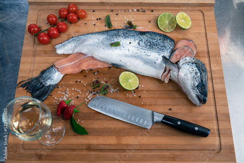 Fresh raw salmon fish on th...