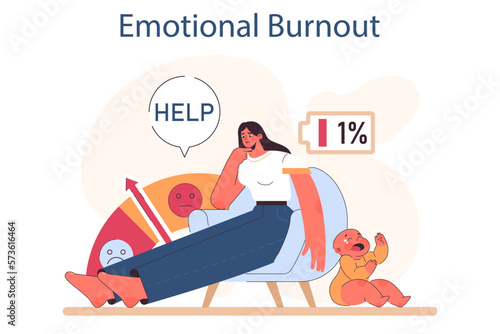 Breastfeeding problem. Emotional burnout, female character experiencing