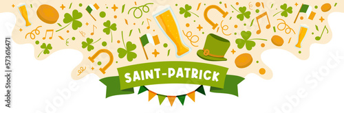 Joyeuse Saint-Patrick - Bannière colorée autour de la fête Irlandaise de la Saint-Patrick - Titre et illustrations vectorisés  photo