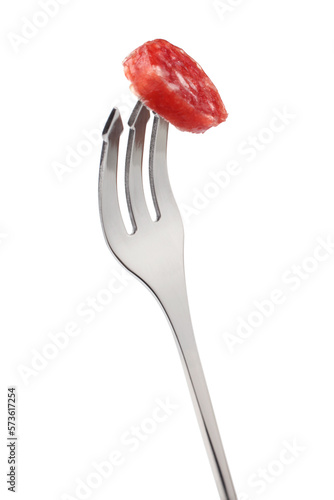 Slice of salami on fork