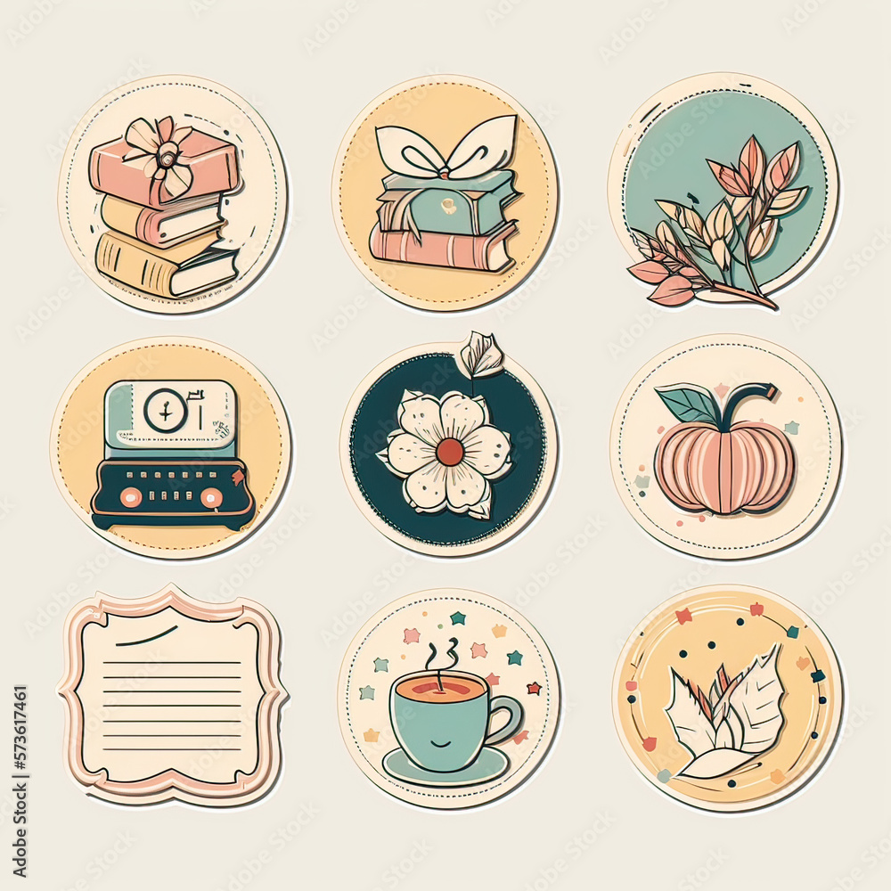 classy Scrapbook no text Printable stickers line art, generative artificial intelligence classy Scrapbook no text Printable stickers line art, generative artificial intelligence